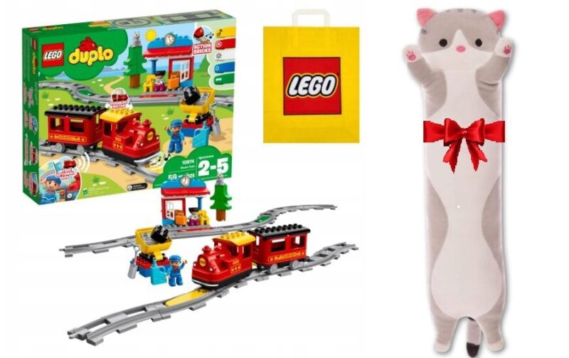 10874 LEGO® Duplo garinis traukinys ir pliušinė pagalvė Katė, 50 cm