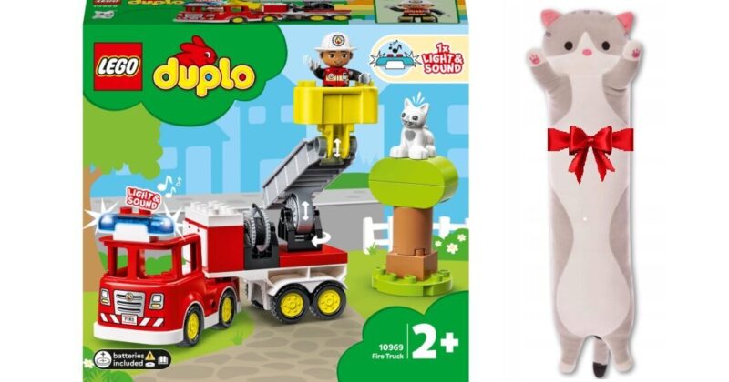 10969 LEGO Duplo Ugniagesių automobilis ir pliušinė pagalvė Katė, 50 cm