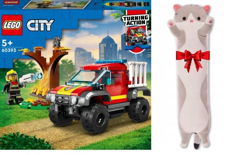 60393 LEGO City ugniagesių sunkvežimio 4×4 gelbėjimo misija ir pliušinė pagalvė Katė