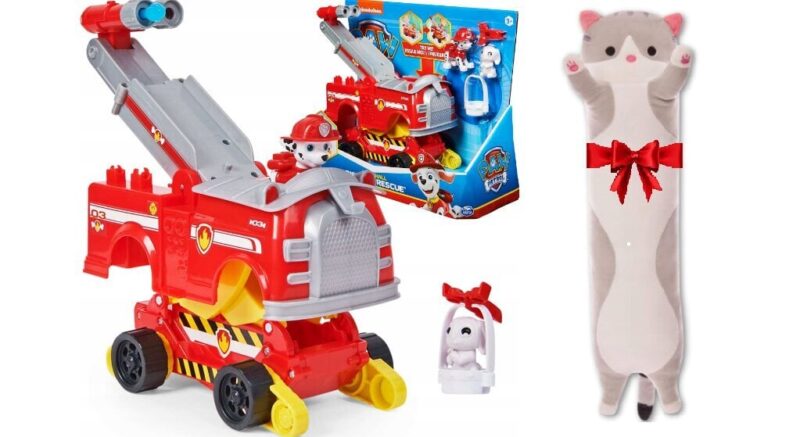 Automobilis Spin Master Rise and Rescue ir pliušinė pagalvė Katė, 50 cm