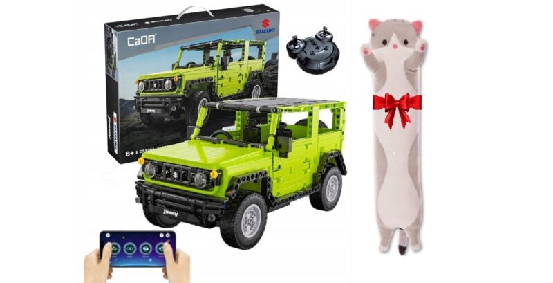 Konstruktorius Cada radijo bangomis valdomas Suzuki Jimny, 579 dal. ir dovana pagalvė Katė, 50 cm