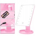 Kosmetinis veidrodis su padidinimu ir 16 LED diodų rožinis