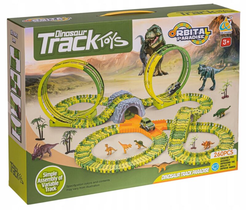 Mega lenktynių trasa 2 x 360 ° Loop Dino World Track 260 el. - Image 6