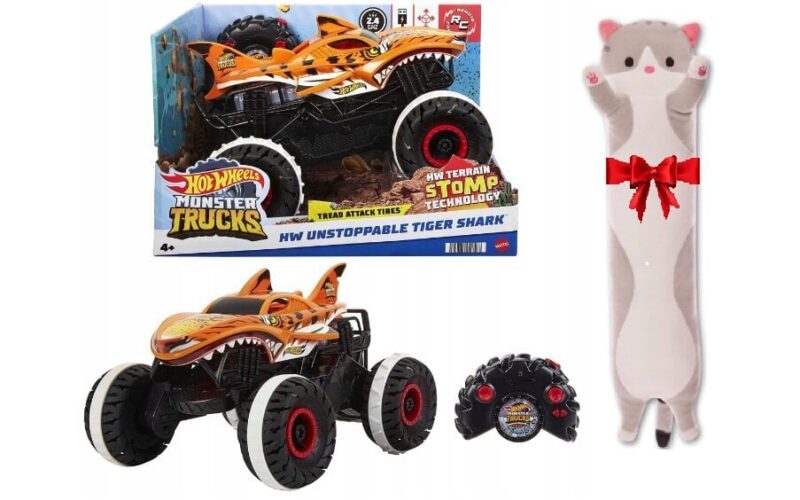 Hot Wheels Monster Trucks Tiger mašinėlė su pliušine katei