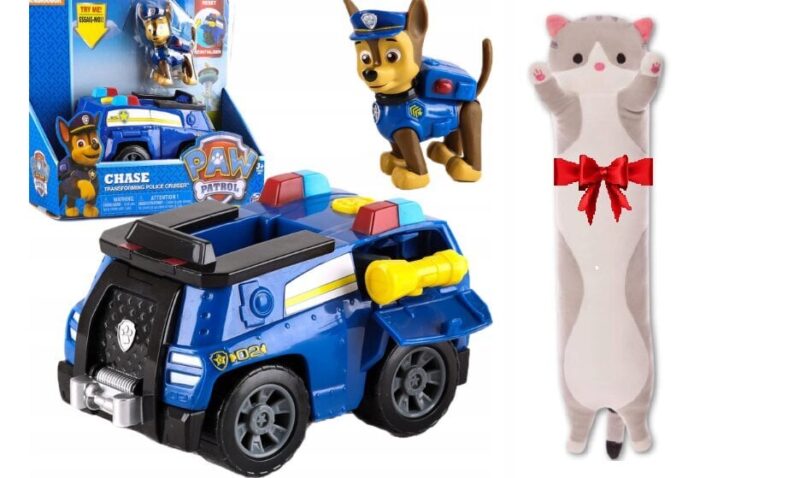 Policijos automobilis Spin Master Paw Patrol ir Pliušinė pagalvė Katė, 50 cm