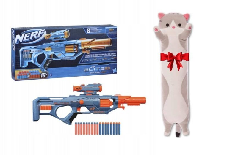 Žaislinis šautuvas Nerf Elite 2.0 Eaglepoint RD-8 ir pliušinė pagalvė Katė, 50 cm