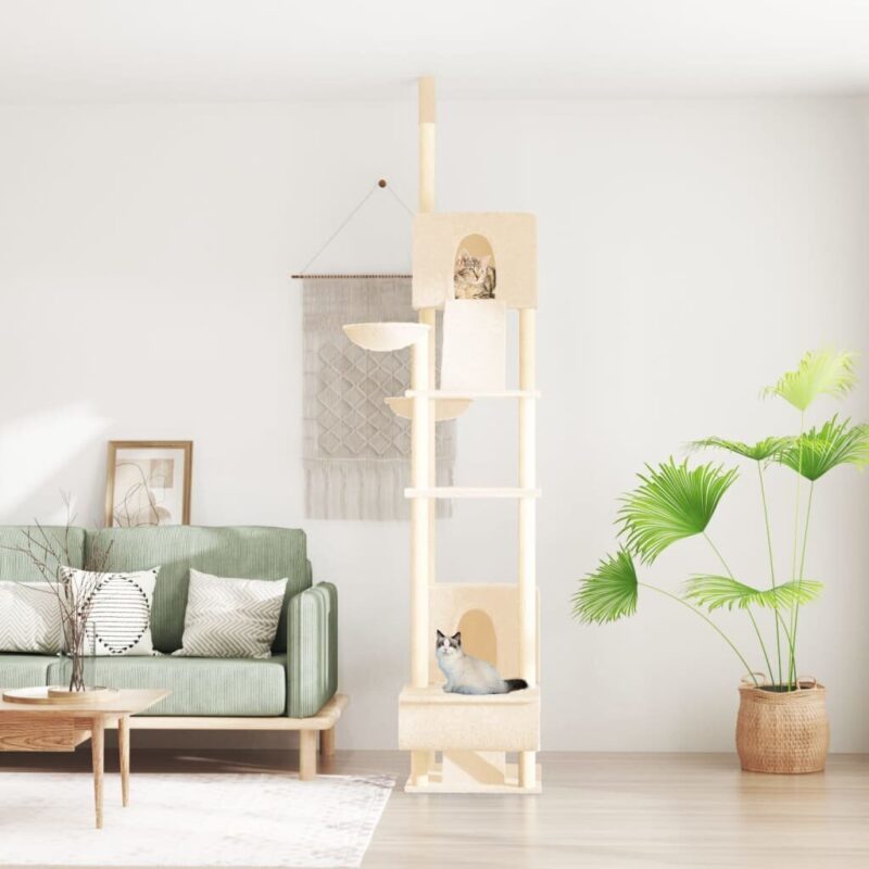 Draskyklė katėms iki lubų vidaXL, kreminės spalvos, 277–303 cm, Kreminė