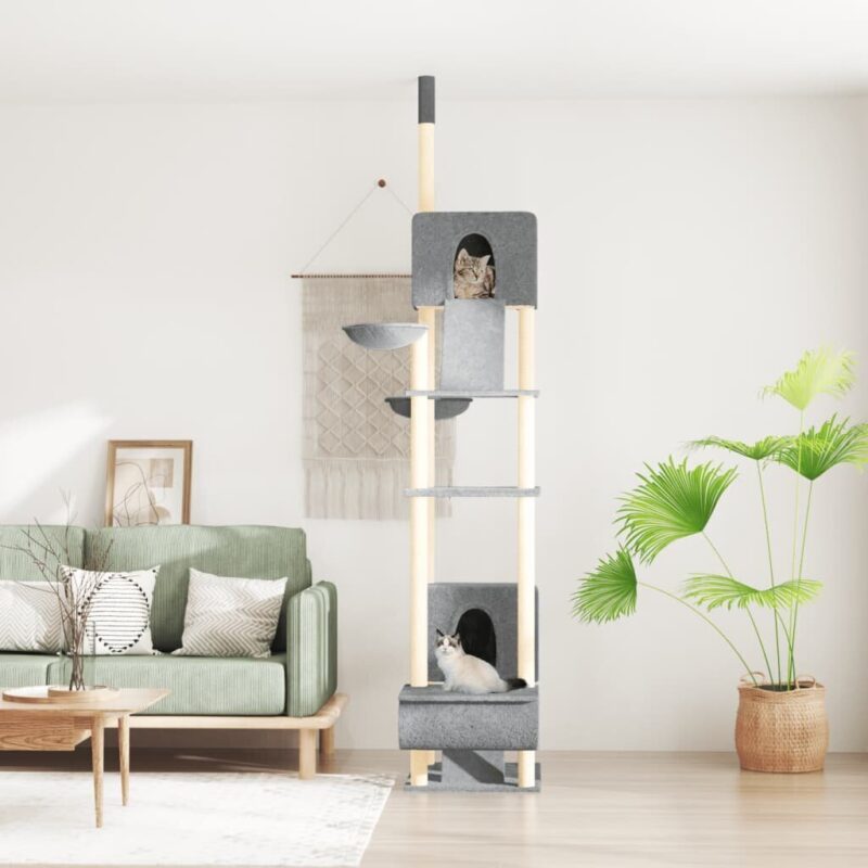 Draskyklė katėms iki lubų vidaXL, šviesiai pilkos spalvos, 277–303 cm, Pilka