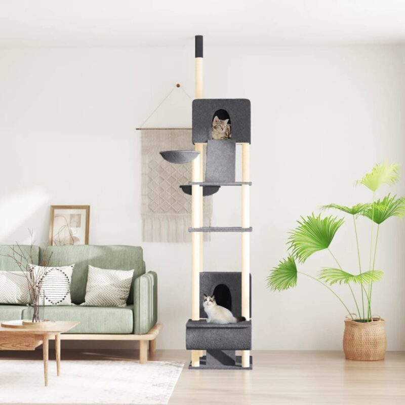 Draskyklė katėms iki lubų vidaXL, tamsiai pilkos spalvos, 277–303 cm, Pilka
