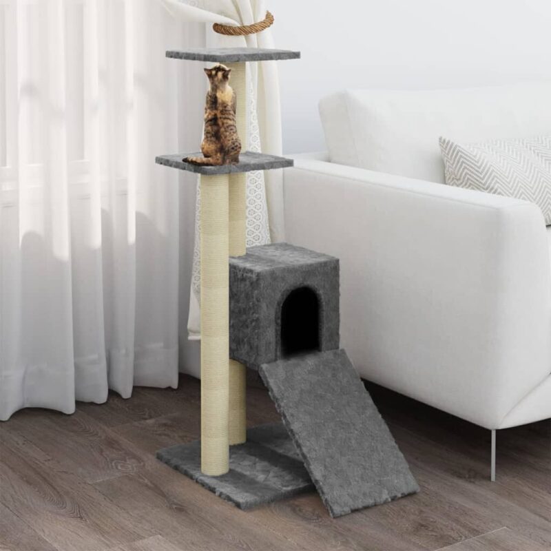 Draskyklė katėms su stovais iš sizalio, šviesiai pilka, 92cm, Pilka - Image 2