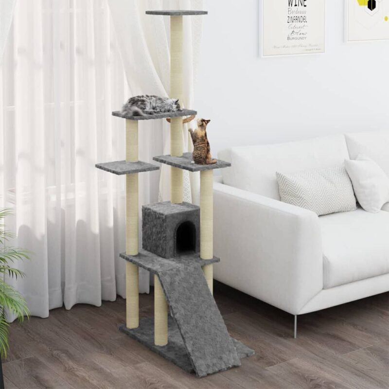 Draskyklė katėms su stovais iš sizalio, šviesiai pilka, 155cm, Pilka - Image 4