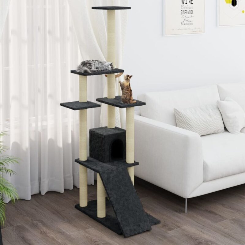 Draskyklė katėms su stovais iš sizalio, tamsiai pilka, 155cm, Pilka - Image 4
