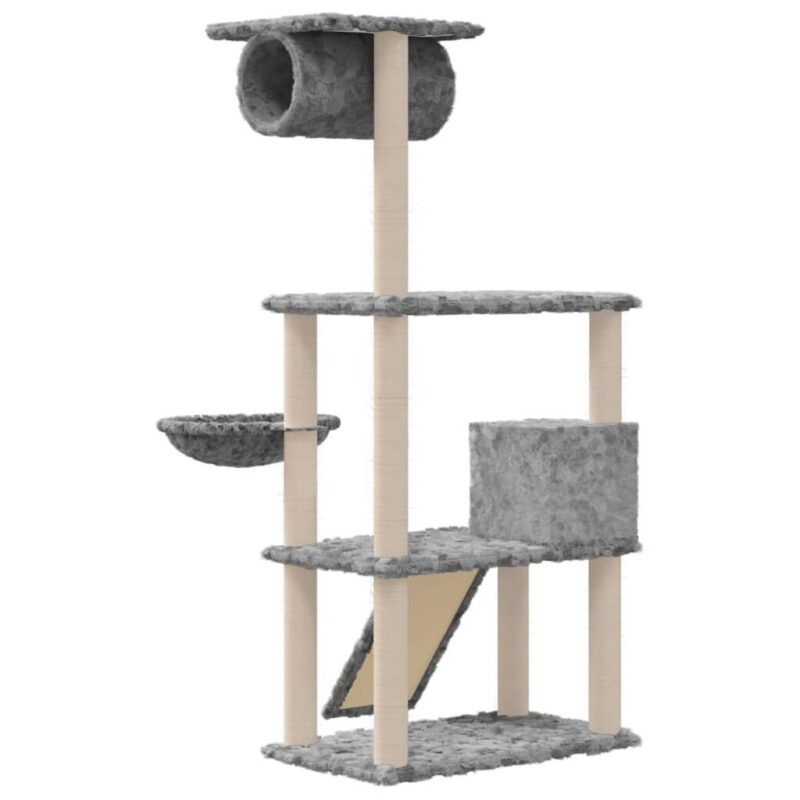 Draskyklė katėms su stovais iš sizalio vidaXL, šviesiai pilka, 131 cm, Pilka - Image 4