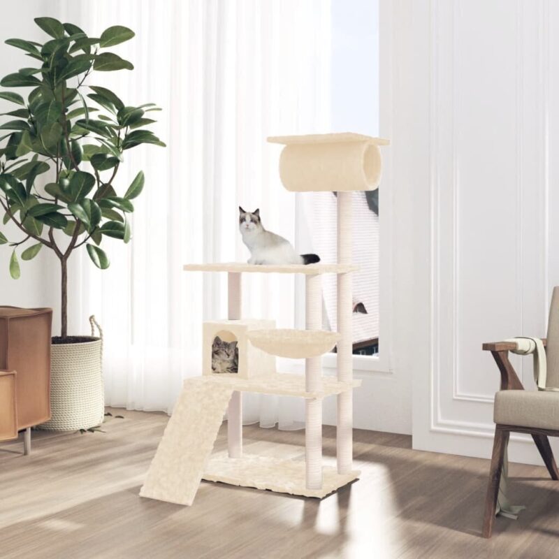 Draskyklė katėms su stovais iš sizalio vidaXL, kreminės spalvos, 131 cm, Kreminė