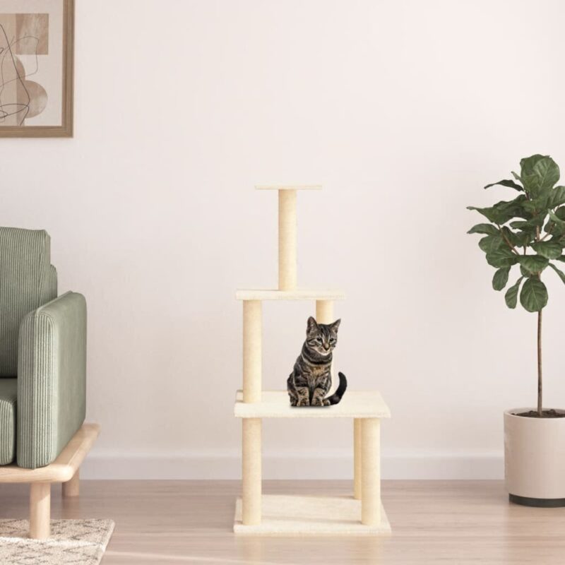 Draskyklė katėms su stovais iš sizalio vidaXL, smėlio splavos, 111cm - Image 2