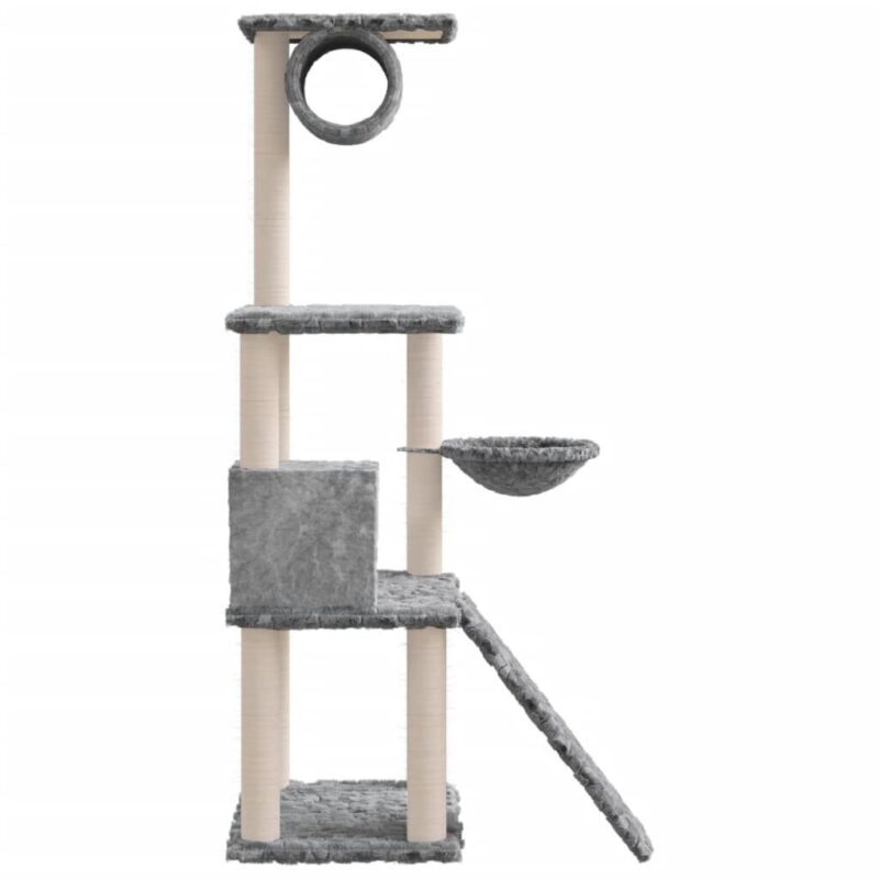 Draskyklė katėms su stovais iš sizalio vidaXL, šviesiai pilka, 131 cm, Pilka - Image 3