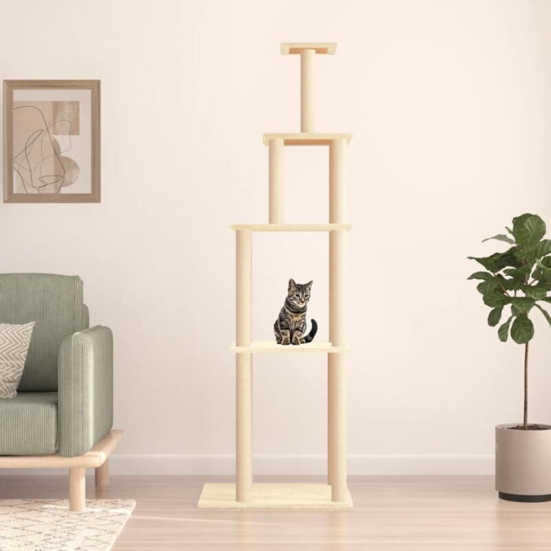 Draskyklė katėms su stovais iš sizalio vidaXL, smėlio splavos, 183cm - Image 2