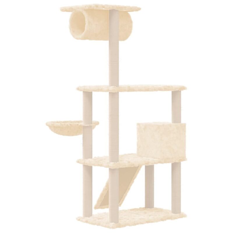Draskyklė katėms su stovais iš sizalio vidaXL, kreminės spalvos, 131 cm, Kreminė - Image 4