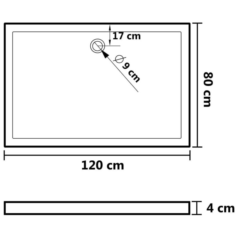 Dušo padėklas 80x120x4cm baltas  patvarus ir saugus