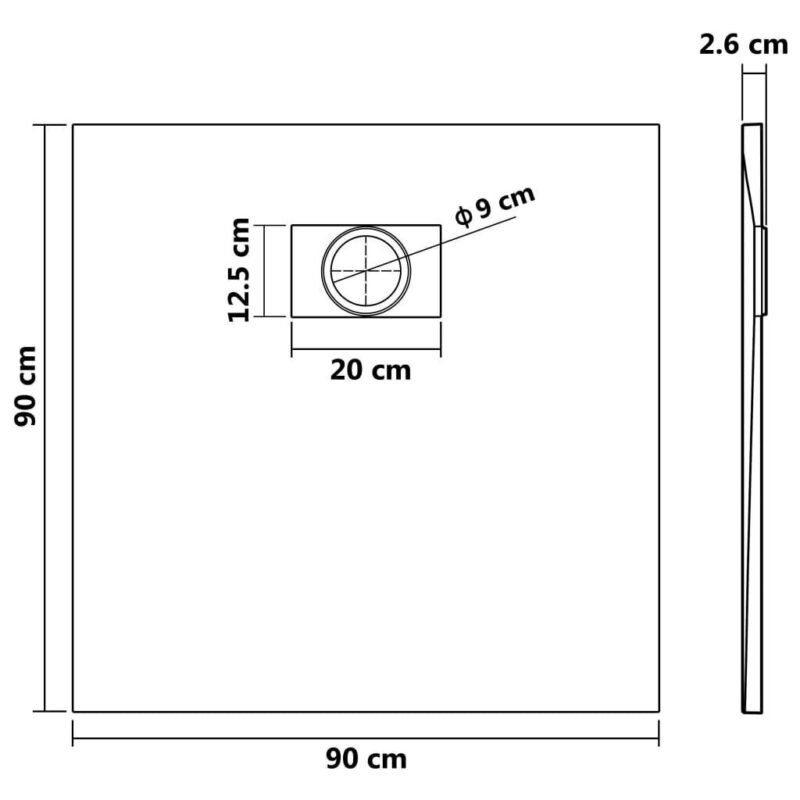Dušo padėklas 90x90cm su neslidžia skalūno danga  patvarus ir saugus