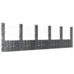 Gabionų krepšiai su kolonomis 620x20x200 cm sidabro | Belsilt