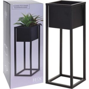 Juodas metalinis gėlių vazonas ant stovo  Home  Styling