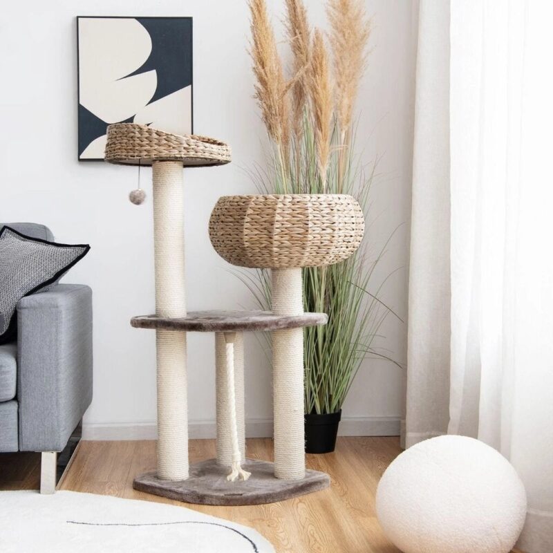 Kačių draskyklė su krepšiu ir lova Costway, 103.5 cm - Image 2