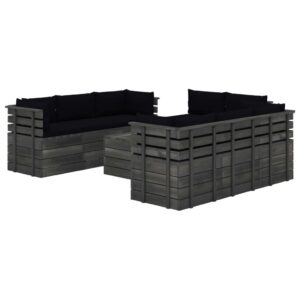 Lauko baldų komplektas iš paletės 9 dalių juodas