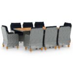 Lauko baldų komplektas 9 dalių su pagalvėmis pilkas