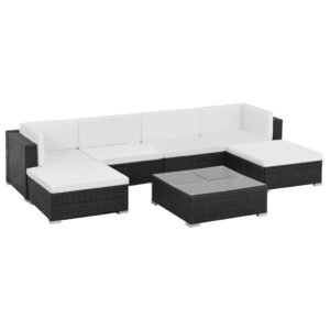Lauko sofos komplektas, 19 dalių, poliratanas, juodas, Juoda