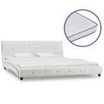 Lova su čiužiniu Memory 160x200 cm balta dirbtinė oda
