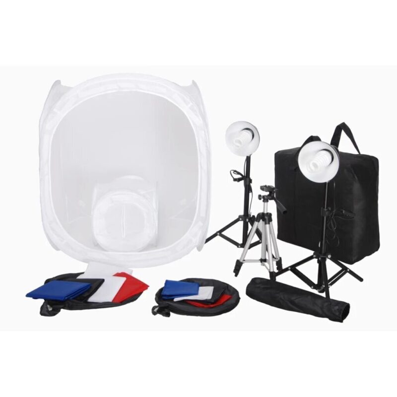 Mini fotostudija su 8 fonais 3 trikojais ir 2 šviestuvais