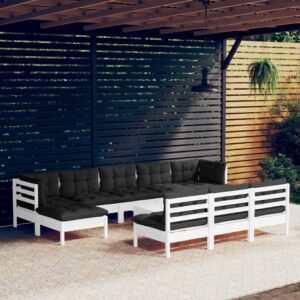 Poilsio baldų komplektas 10 dalių baltas iš medžio masyvo