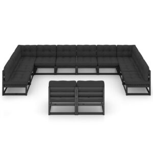 Sodo baldų komplektas su pagalvėlėmis 12 dalių juodas