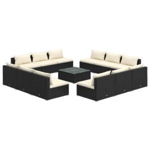 Sodo baldų komplektas 13 dalių su pagalvėlėmis juodas