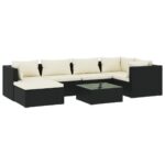 Sodo baldų komplektas su pagalvėlėmis 7 dalių juodas