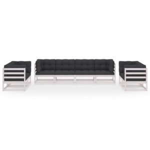 Sodo baldų komplektas su pagalvėlėmis 8 dalių Balta