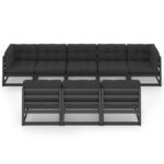 Sodo baldų komplektas 8 dalių su pagalvėlėmis juodas