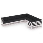 Sodo baldų komplektas su pagalvėlėmis 9 dalių Balta