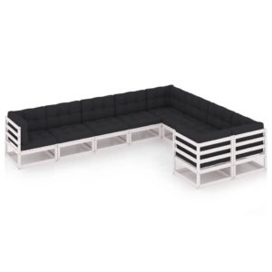 Sodo baldų komplektas su pagalvėlėmis 9 dalių Balta