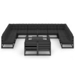 13 dalių juodas sodo baldų komplektas su pagalvėmis