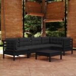 Sodo baldų komplektas vidaXL 6 dalių juodas su pagalvėmis