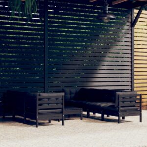 Juodas vidaXL sodo baldų komplektas 8 dalių su pagalvėmis