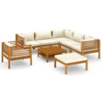 Medinis 8 dalių sodo komplektas su kreminėmis pagalvėlėmis