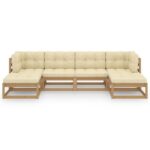 Sodo komplektas su pagalvėlėmis 6 dalių rudas medžio masyvas