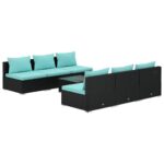 Juodas 7 dalių sodo komplektas su pagalvėlėmis poliratanas