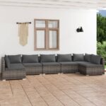 7 dalių pilkas sodo komplektas su pagalvėlėmis | poliratanas