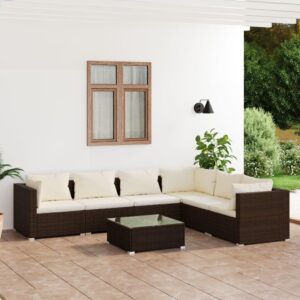 7 dalių rudos spalvos poliratano sodo komplektas su pagalvėlėmis