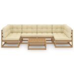 7 dalių sodo komplektas su pagalvėlėmis iš medžio masyvo