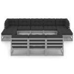 Pilkas 10 dalių sodo komplektas su pagalvėmis  tvirtas ir patogus